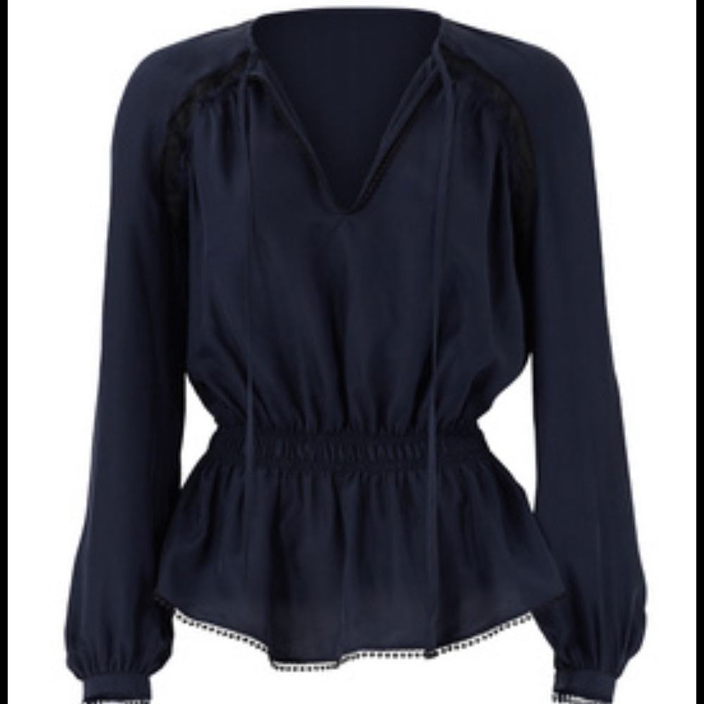 Derek Lam 10 Crosby Navy Silk Lace Tie Top size 2